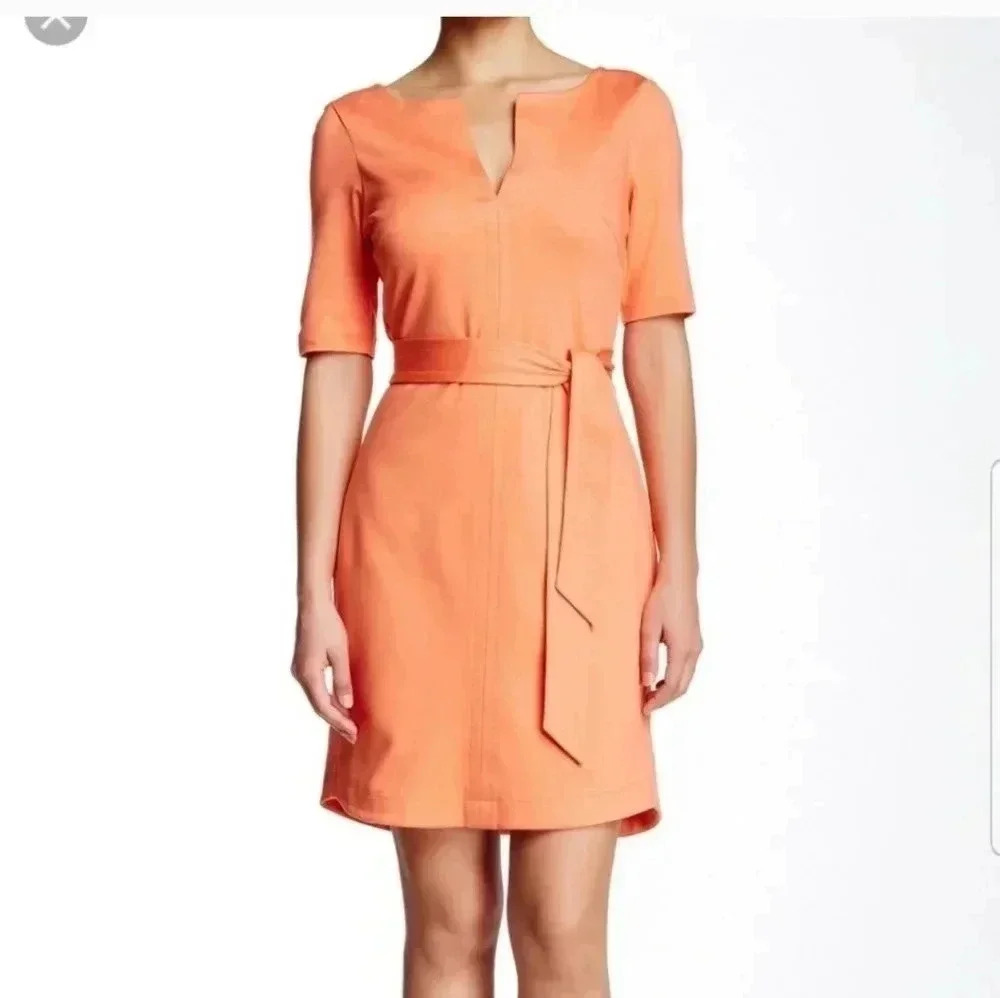Trina Turk Derian Coral Belted Tie Waist Tunic Dress(8)
